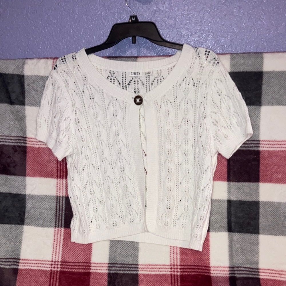 White crochet shrug